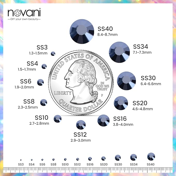 Novani Rhinestones Flatback Rhinestones Glass Gems Stones Jewels Round Gemstones Non-Hotfix Crystal for Crafts,SS30,288 Pieces,Shiny Black