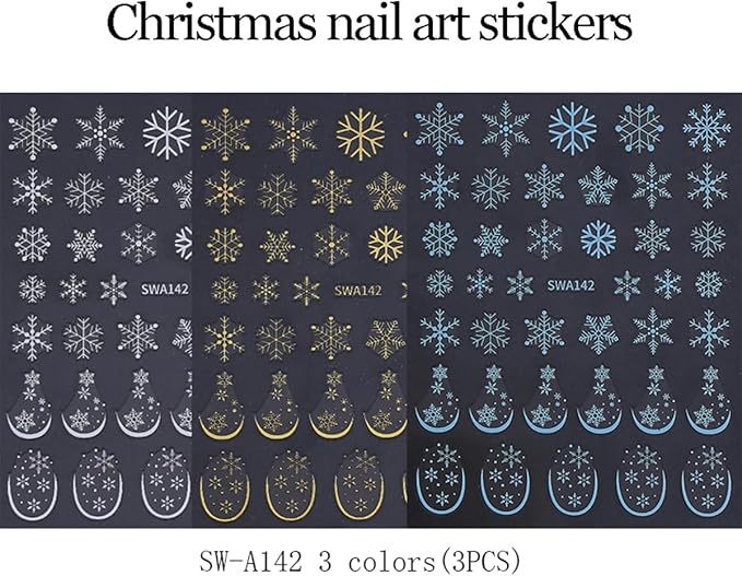 3 Sheets Christmas Nail Stickers for Nail Art WLGDLH 3D Self Adhesive Nail Art Stickers Multicolor Snowflakes Nail Decals Winter Snowflake Nail Supplies for Women DIY Christmas Decorations