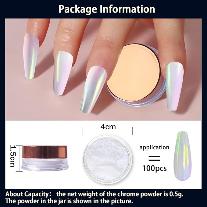 Allstarry Unicorn Chrome Nail Powder, Aurora Mermaid Iridescent White Pearl Nail Chrome Powder Pigment Glitter Fairy Dust for Nail Art, Manicure, Gel Nail Polish - Forest Light