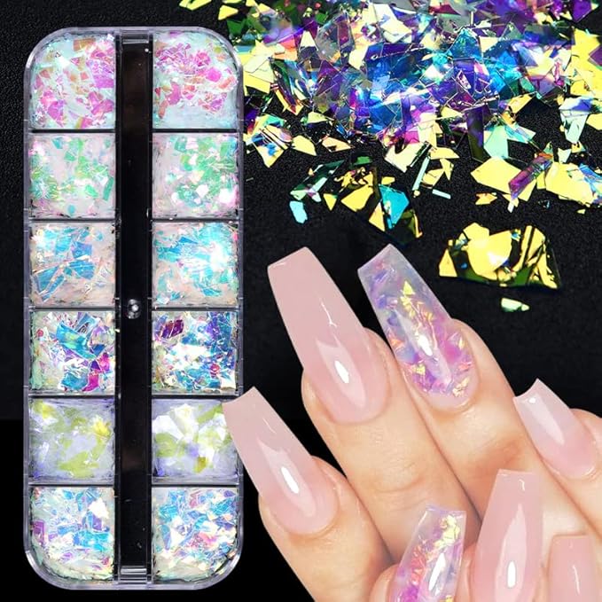 24-Color Mermaid Nail Glitter & Sequins - Irregular Fluorescent Holographic Nail Stickers for DIY Makeup Decoration