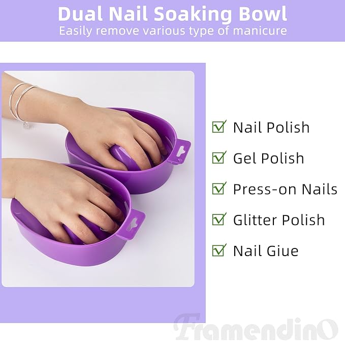 Framendino, 2 Pack Purple Nail Art Tips Hand Soak Bowl Tray Manicure Spa Bowls for Salon Home