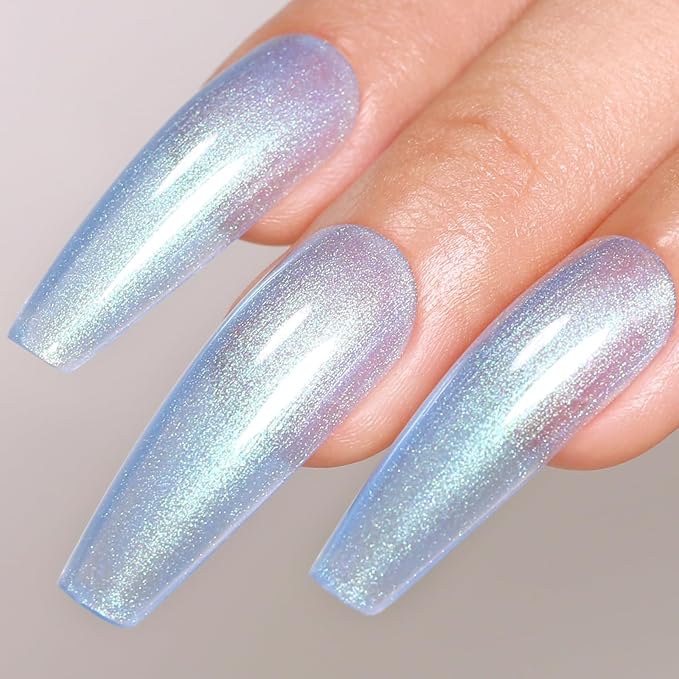 Imtiti Pearl Gel Nail Polish, 0.5 Fl Oz Sky Blue Shell Shimmer Nail Gel Polish Iridescent Glitter Nail Polish Gel Spring Summer Pearlescent Shell Blue Gel Polish Soak Off UV Led For Manicure Salon