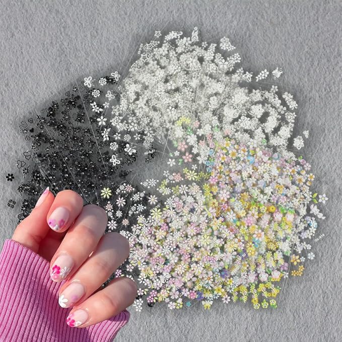 30 Sheets Flower Nail Stickers for Nail Art 3D Self Adhesive Cherry Blossoms Daisy Nail Decals Colorful White Black Designs Summer Flowers Nail Art Stickers for Women DIY Acrylic Manicure Supplies