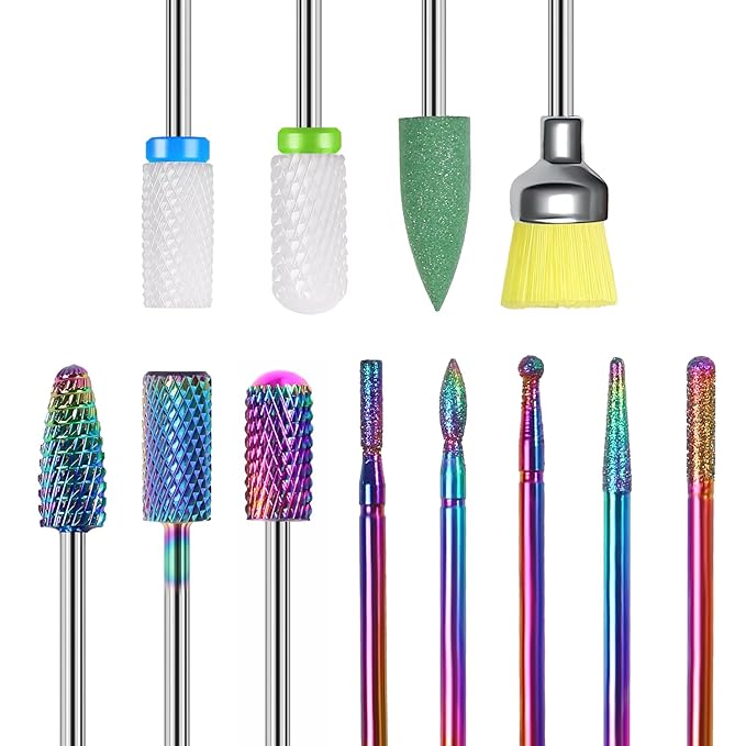 12Pcs Nail Drill Bits 3/32" Electric Manicure Nail File Bits Set for Acrylic Gel Nail Manicure Pedicure Remover Tools for Home Salon