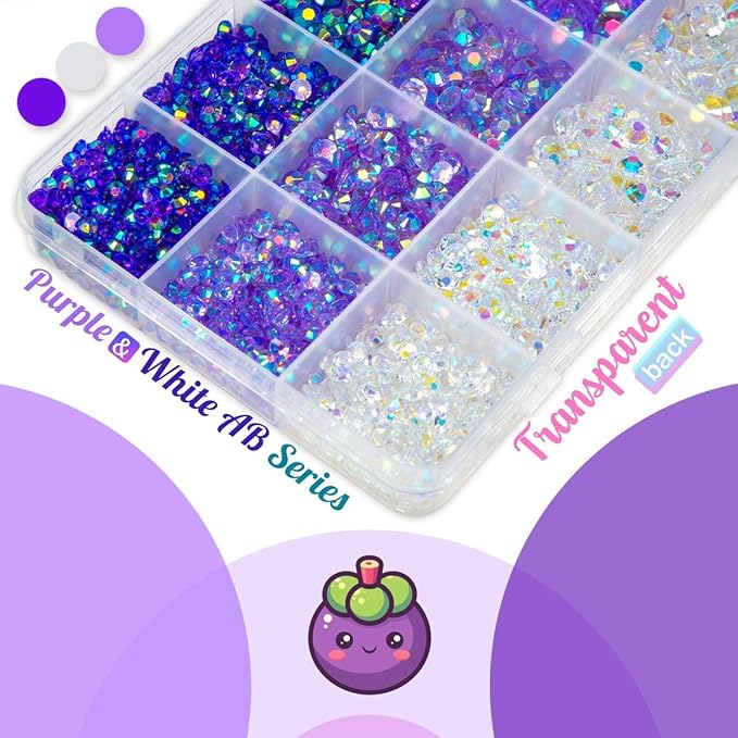 Transparent Purple AB 3 Color Jelly Resin Rhinestones Bulk 3mm 4mm 5mm 6mm Flatback Stones for Crafting Colorful Gems Diamonds Charms for Nails Eyes Face Makeup Crafts Tumblers Bottles Shoes