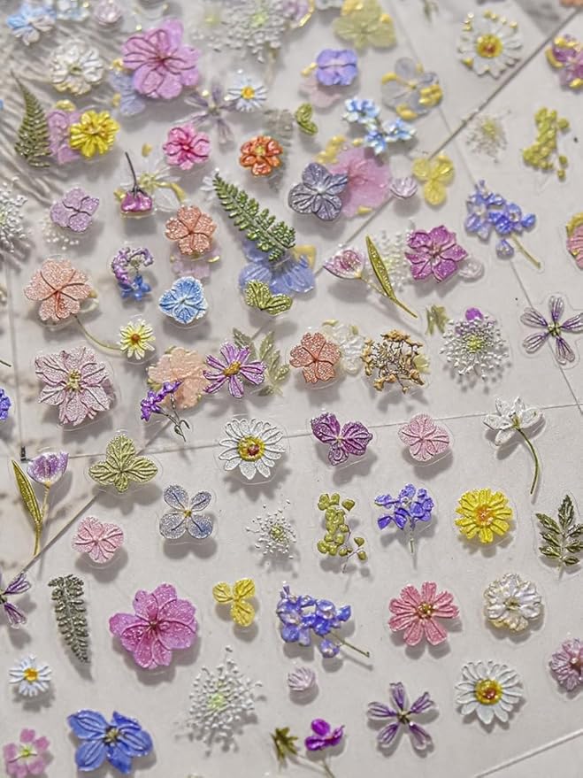Summer Garden Nail Stickers 5D Embossed – Premium Salon-Quality Nail Charm Accessories, Easy Application & Self-Adhesive Summer Flower Sticker for DIY Manicure, Nail Art, Press on, Home or Salon Use