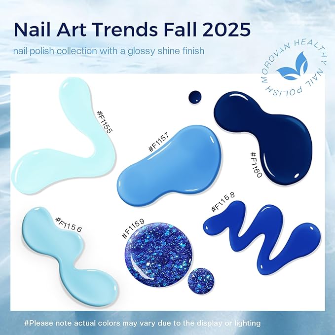 Morovan Blue Nail Polish Set: Glitter Light Royal Navy Blue Nail Polish Pack Shimmer Quick Air Dry Baby Sky Icy Klein Cobalt Mini Toe Bulk DIY Art Salon Summer Gift for Women