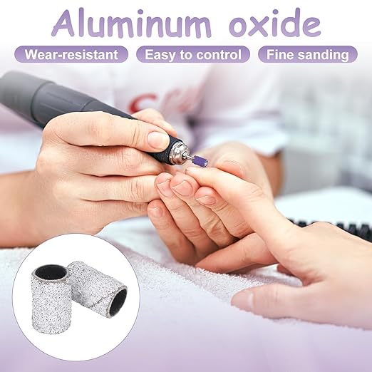 HARFINGTON 100pcs Small Sanding Bands 120 Grit for Nail Drill Bits Mini Sanding Band for Nails Gel Manicures White