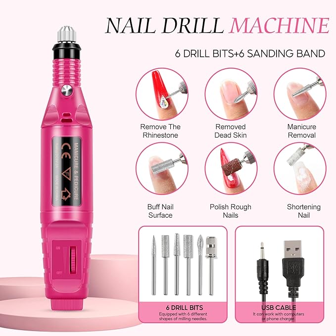 Acrylic Nail Kit with Drill with U V Light Clear/White/Pink Acrylic Powder Professional Nail Kit for Beginner with Everything 100PC Tips Brush Starter DIY Home Salon