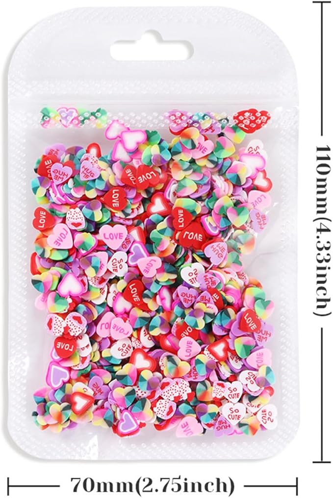 480Pcs Colorful Heart Nail Art Charms for Manicure Decoration Valentine's Day 3D Pink Red Heart Polymer Clay Nail Charms Bag-Packed Love Soft Clay Slices Nail Art Accessories Mixed Style DIY