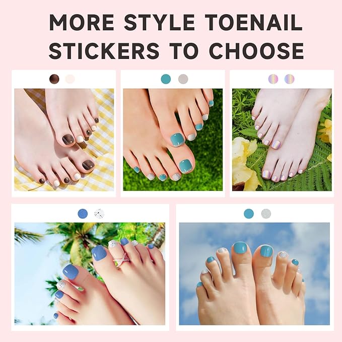 Semi Cured Gel Toe Nail Strips,26 Pcs Toe Nail Stickers Wraps for Summer Holiday(Light Blue),Gel Strips UV Light Required,Easy to Apply