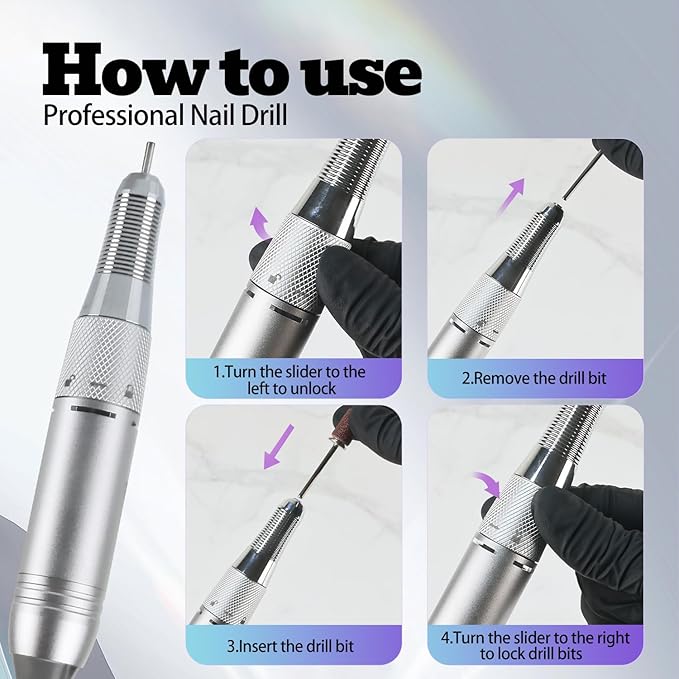Electric Nail Drill Machine 35000RPM Professional Portable Nail File Cordless Rechargeable Nail Efile for Acrylic Gel Nails Manicure Pedicure Polishing Shape Tools for Salon (White)