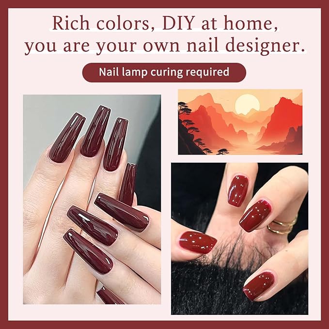 JR 9pcs 15ml Deep Red Burgundy Gel Polish Set Crimson Soak Off Polish Dark Cherry Gel Polish For Nail Salon Gift Red