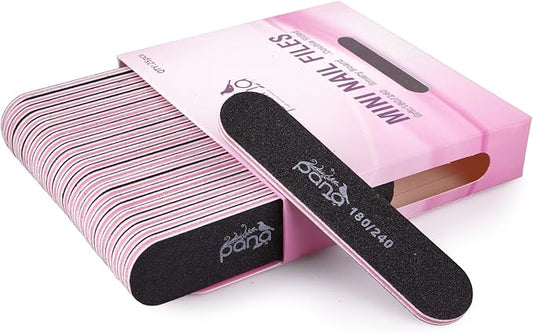 25PCS Mini Size PANA Professional Double Sided Nail Files - Black, 180/240 Grit - Emery Board Nail Buffering File Manicure Pedicure Nail Polisher Washable