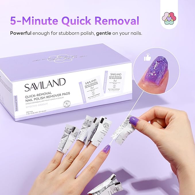 SAVILAND Advanced Gel Nail Polish Remover Pads: 250Pcs Gel Nail Polish Remover For Nails Quick Removal Travel-Friendly Soak Off Larger Wipes More Quantity For Salon Nail Supplies