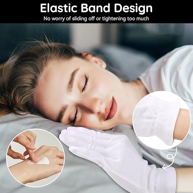 Segbeauty Moisturizing Gloves - Overnight Hand Gloves with Elastic Band, 12 Counts for Men, Women & Art Handling, 6 Pairs Sleep Moisture Lotion Gloves for Dry Hands
