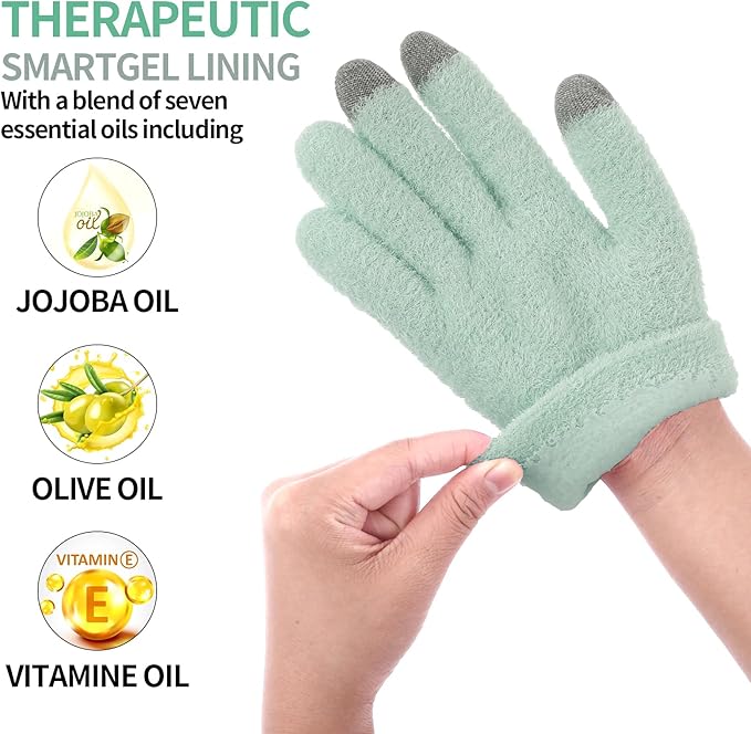SPA Gloves for Dry Hands Overnight Moisturizing Gloves with Good Lining, Touch Screen Moisturizing Gloves for Women & Men Reusable Cotton Gloves for Eczema for Sleeping (Green)