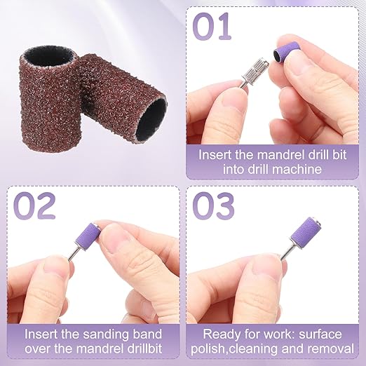 HARFINGTON 76pcs Small Sanding Bands 80/120/180 Grit for Nail Drill Bits Mini Sanding Band with 2.35mm Mandrel for Nails Gel Manicures