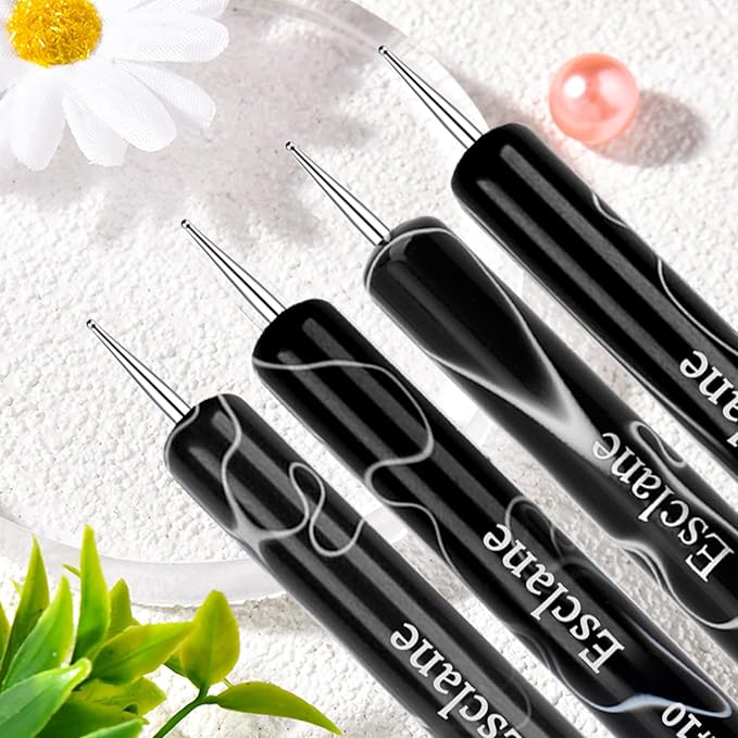 French Manicure Brush, Esclane 2 Way French Nail Brush with Dotting Tool for Manicure Cuticle Clean Up Nail Art Design, French Tip Brush (Black, #14)