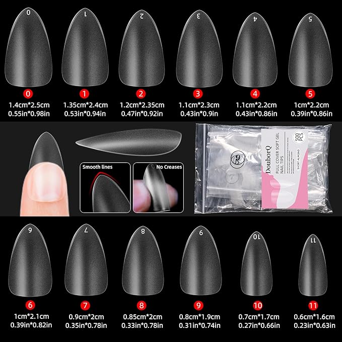 Major Dijit Gel Kit - Beginner Set With Drill, 0.5oz 4-in-1 Glue, 500PCS Short Almond Tips, Clipper, UV Lamp for Extension & Art (Short Almond)