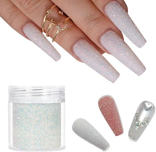 Laza White Nail Shimmer Snow Powder Diamond Dust Ultra-fine Sequins PET Flakes Pixie Sparkle Fairy Shiny Nail Art Decoration Sugar Glitter for French Manicure
