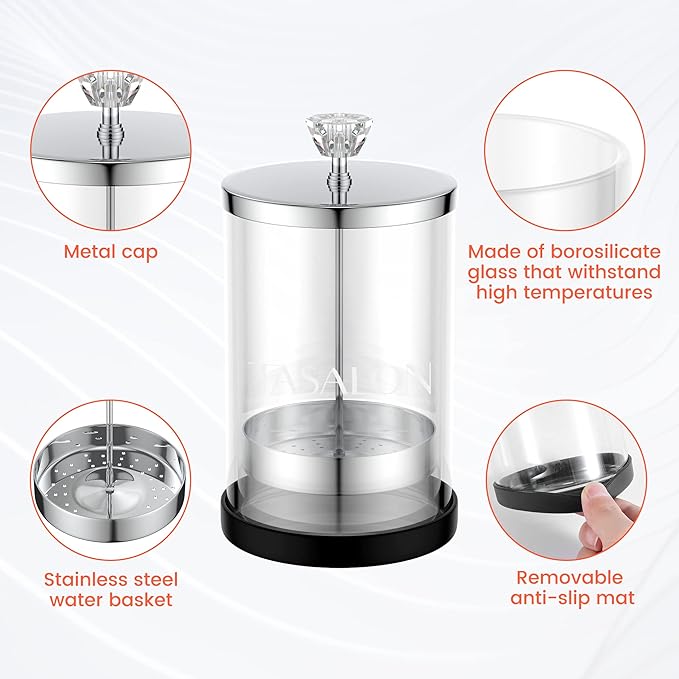 TASALON Barber Jar Pack of 1 - 25 oz Stainless Cap and Glass Jar with Removable Basket, Salon or Nail Spa