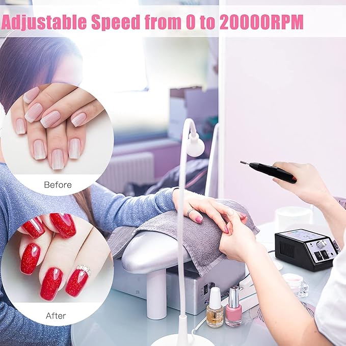 Cadrim Electric Nail Drill, Adjustable Nail File Machine Set with Sanding Bands for Manicure Pedicure Acrylic Nails Gel Glazing Nail Art Polisher (Black)