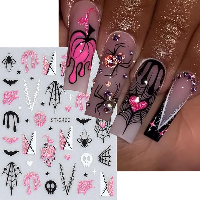 Halloween Nail Stickers Ghost Nail Art Stickers 3D Self-Adhesive Cute Spooky Spider and Spider Web Nail Decals Holiday Party Design Manicure Supplies for Women DIY Nails Decoration 6 Sheets