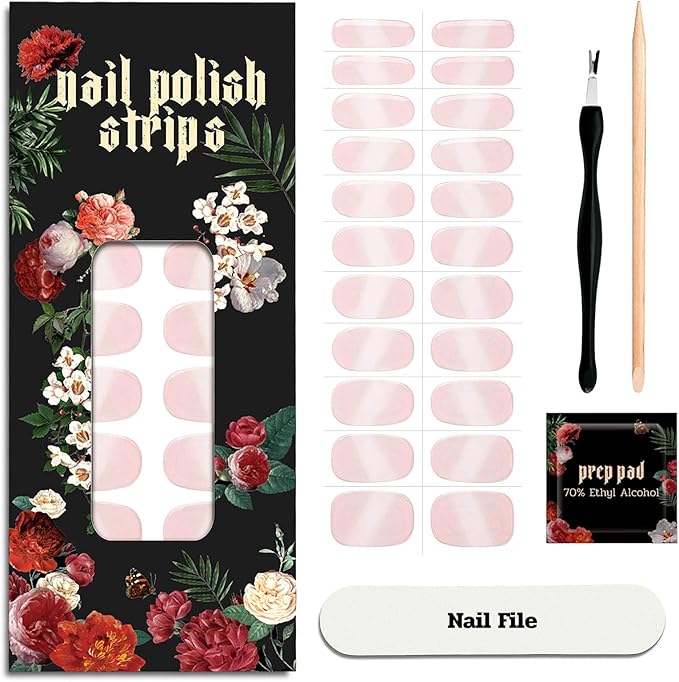 Nail Polish Strips - 22 Pcs Salon Quality Gel Nail Stickers - Long Lasting Wraps (Single Lip Kiss Pink)