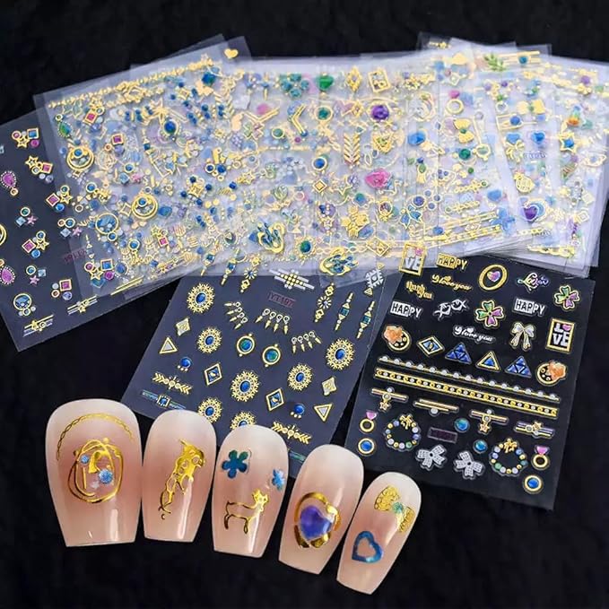 30 Sheets Gem Star Nail Stickers 3D Self Adhesive Luxury Blue Gems Theme Nail Art Charms Sticker Decals for Crafts Supplies Accessories (ST-BG)