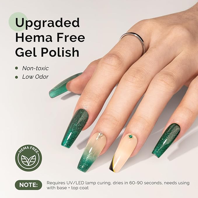 MelodySusie Hema Free Gel Nail Polish, 0.5 Fl Oz Thick Green Glitter Gel Polish, Non-Toxic, Long Lasting, Soak Off UV Nail Polish, Manicure Nail Design Salon DIY Nail Art at Home B3301