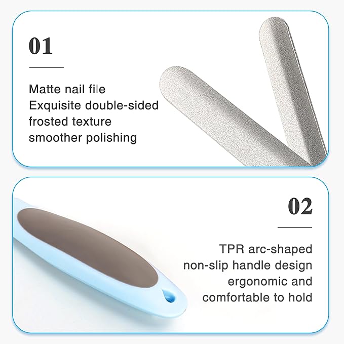 Metal Nail File,TPR Non-Slip Handle,Nail Files for Natural Nails Made of Stainless Steel, Diamond Finger Nail Filers for Women Sapphire Grit