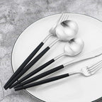 Black Handle Matte Silver Silverware Set - Image 5