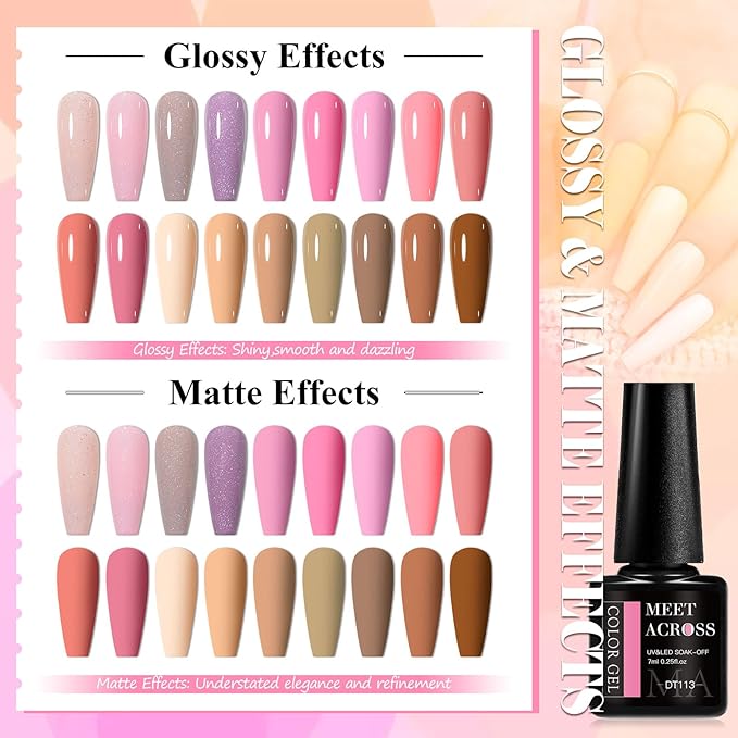 MEET ACROSS 18pcs Gel Nail Polish Set Soak Off UV LED Lamp Gel Nail Polish Kit (SET-12, 18pcs)