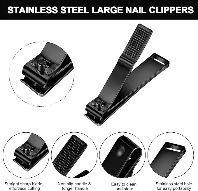 Mudder 6 Pieces Large Toenails Clippers Straight Edge Toenails Clippers Stainless Steel Nails Cutters for Men Women Thick Nails (Silver and Black)