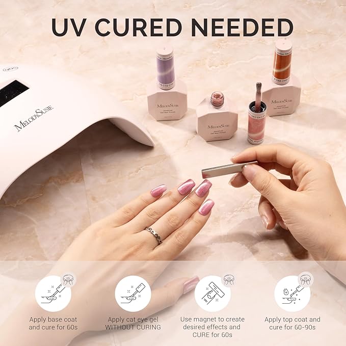 MelodySusie Jeweliver Cat Eye Gel Nail Polish, 0.5 Fl Oz Dark Gray Glitter Holographic Magnetic Nail Polish with Magnet, UV Nail Polish for Nail Art Manicure Salon DIY at Home C6681