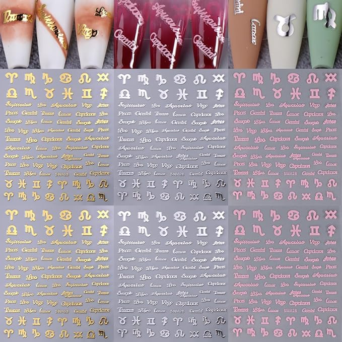 6 Sheets Letters Nail Art Stickers for Nail Art 3D Self-Adhesive Gold Silver Pink Initial Alphabet Nail Decals English Alphabet Nail Stickers Nail Art Supplies for Women Girls DIY Manicure Salon