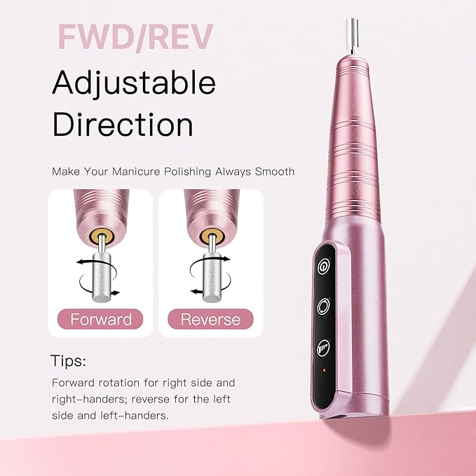 Cordless Nail Drill Kit Professional for Acrylic Gel Dip Powder Nails Portable Nail Drill Pedicure Manicure Tool Rechargeable Lightweight(Carmine)