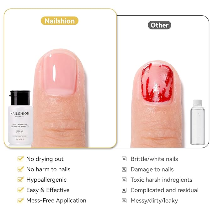 Nail Polish Remover Non-acetone, 5-10s Fast Remover for Regular Nail Polishes, Reusable Push-Down Pump Dispenser, No Toxic Gentle Removal, Rich in VE Non-Drying, 5.46 fl. oz