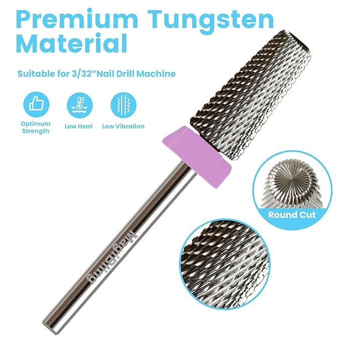 Cross Cut 5 in 1 Tapered Barrel Nail Drill Bits, Professional 3/32'' Safety Tungsten Carbide Bits, Two-way Rotation, Manicure Pedicure Cuticle Gel Removal Polishing, Double Fine.