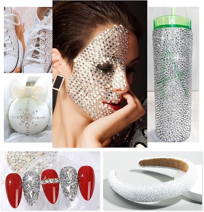 2550pcs Crystal Clear Nail Art Flatback Rhinestones for Face Makeup, White Nail Gems Gemstones K9 Glass SS4SS20 6 Sizes Bling Diamonds Stones w Tweezer & Wax Picking Pen for DIY Crafts