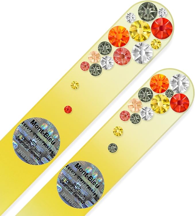 Mont Bleu Premium Set of 2 Glass Nail Files - Hand Decorated with Crystals - Nail Supplies - Improves Nail Strength - Nail File