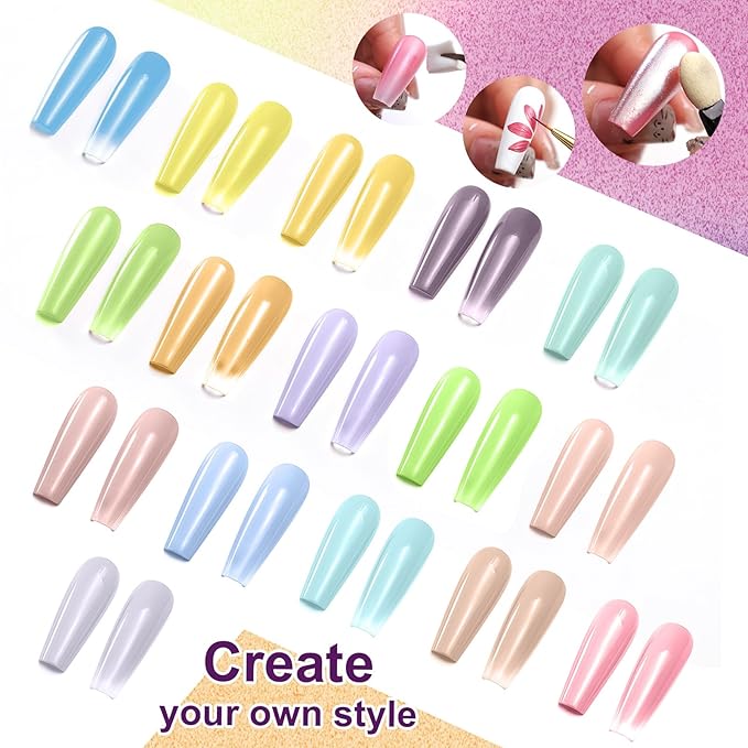 Gradient Painting Gel, 16 Colors Ombre Gel Nail Polish for Ombre Nails Aura Nails, French Manicure DIY Nail Art, Long-lasting High-glossy No-wipe Home DIY Palette Cloud Fluff