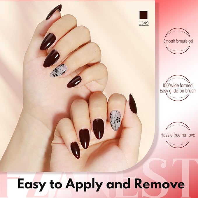 FZANEST Dark Red Gel Nail Polish Set,Rubber Blood Cherry Red Fall Winter Gel Polish Nail Kit Soak Off Nail Polish Home DIY Manicure Nail Salon Varnish