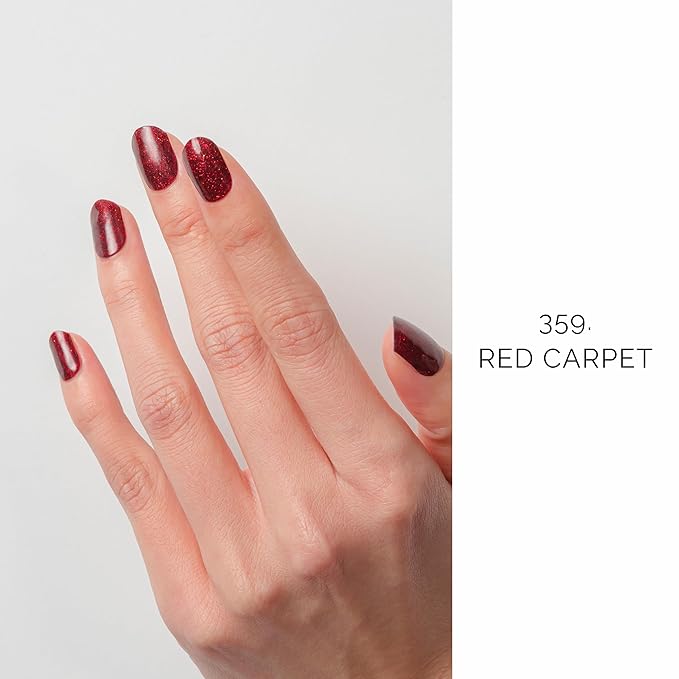 NAILOG Semi Cured Gel Nail Strips (20 Extra Long Stickers/Wraps) | Buy 2 Get 1 UV Lamp| Glossy & Long Lasting Soft Gel Finishing | Red Carpet