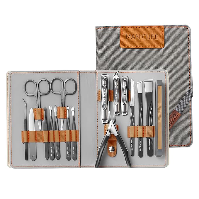 Manicure Set Professional Nail Clippers Pedicure Kit, 16 pcs Stainless Steel Nail Care Tools Grooming Kit with Storage Bag for Men Women Gift
