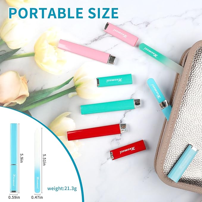 Glass Nail Files - Double Sided 180/320 Grit with Case, Ideal for Natural Nails - Blue