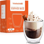 YMMIND Set of 4 Double Walled Glass Coffee Mugs 8 Ounces Insulated Layer Coffee - Image 2
