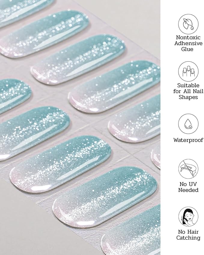 Nail Polish Strips - 22 Pcs Salon Quality Gel Nail Stickers - Long Lasting Wraps (Surf Mint Green)