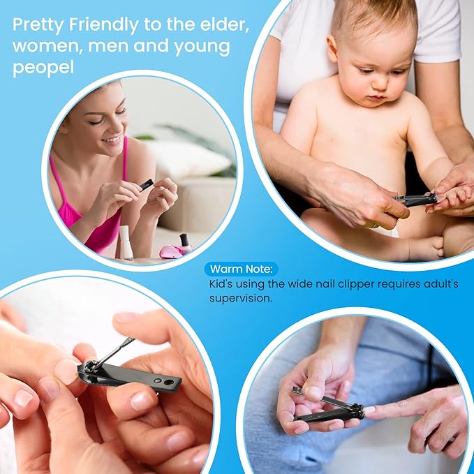 3PCS Professional Nail Clippers, Toenail Clippers and Fingernails, Black Nail Cutter, Sharpest Thick Toenail & Ingrown Nail Clipper Set, Best Travel and Home Use Nail Clipper for Men and Women
